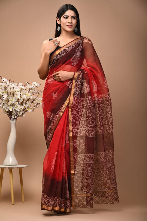 Vermillion Red Kota Doria Saree (KDS10)